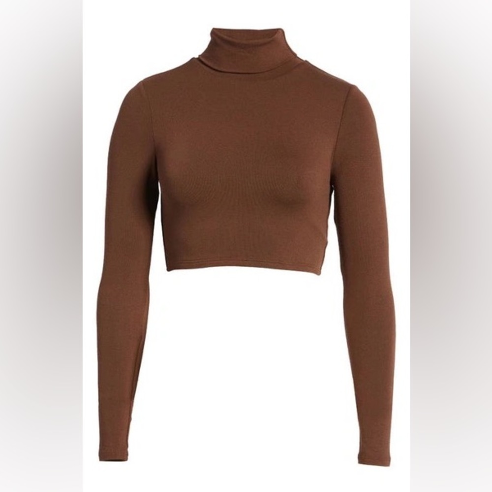 Naked Wardrobe Chocolate Long Sleeve Crop Turtle Neck